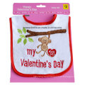 Promotional Cotton Terry White Embroidered Valentine′s Day Velcro Custom Baby Bib